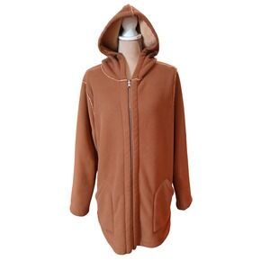 Susan Graver Weekend Women's Brown Fleece Hooded Jacket Coat Size L Reversible